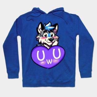 Blushing UwU Furry Anthro Wolf Heart Hoodie